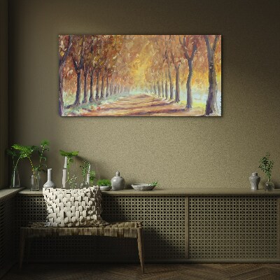 Tableau sur verre Allée d'arbres d'automne