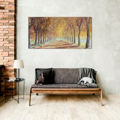 Tableau sur verre Allée d'arbres d'automne