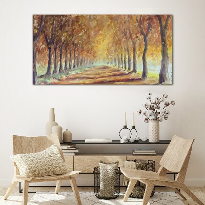 Tableau sur verre Allée d'arbres d'automne