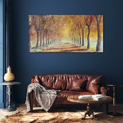 Tableau sur verre Allée d'arbres d'automne