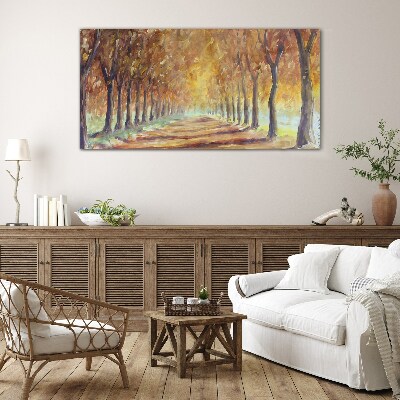 Tableau sur verre Allée d'arbres d'automne