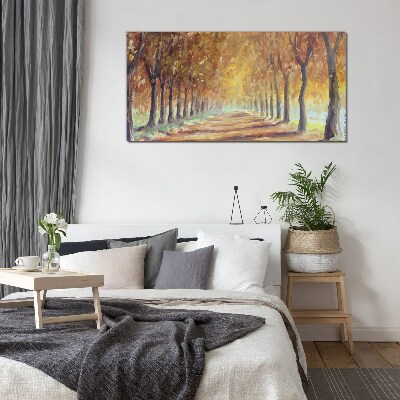 Tableau sur verre Allée d'arbres d'automne