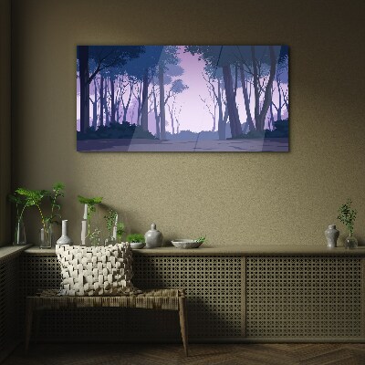 Tableau imprimé sur verre Forêt enchantée au crépuscule