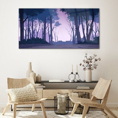 Tableau imprimé sur verre Forêt enchantée au crépuscule