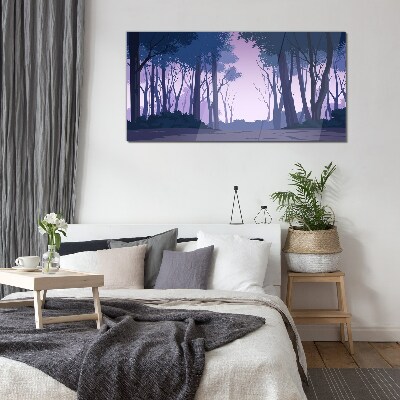 Tableau imprimé sur verre Forêt enchantée au crépuscule