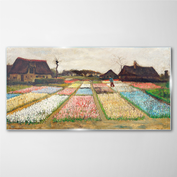 Tableau en verre Champs de tulipes au printemps