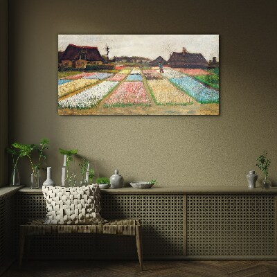 Tableau en verre Champs de tulipes au printemps