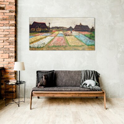 Tableau en verre Champs de tulipes au printemps