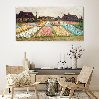 Tableau en verre Champs de tulipes au printemps