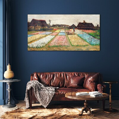 Tableau en verre Champs de tulipes au printemps