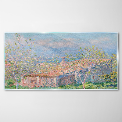 Tableau imprimé sur verre Un paysage paisible avec une maison et des arbres
