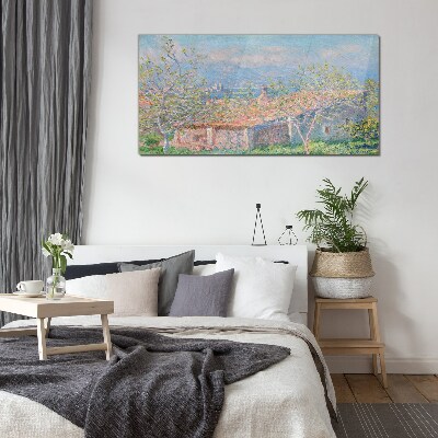 Tableau imprimé sur verre Un paysage paisible avec une maison et des arbres