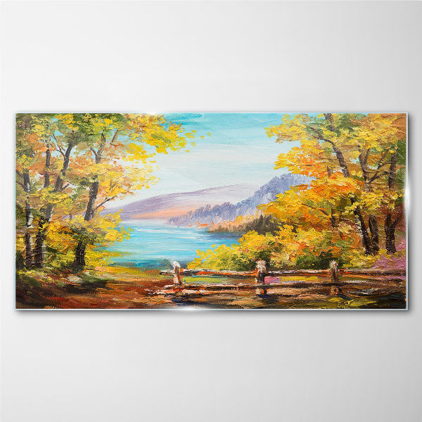 Tableau imprimé sur verre Paysage d'automne au bord du lac