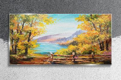 Tableau imprimé sur verre Paysage d'automne au bord du lac