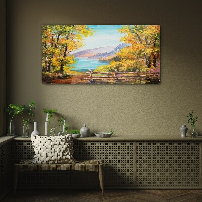 Tableau imprimé sur verre Paysage d'automne au bord du lac