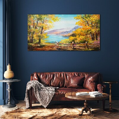 Tableau imprimé sur verre Paysage d'automne au bord du lac