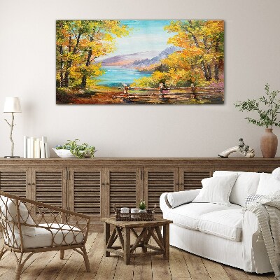 Tableau imprimé sur verre Paysage d'automne au bord du lac