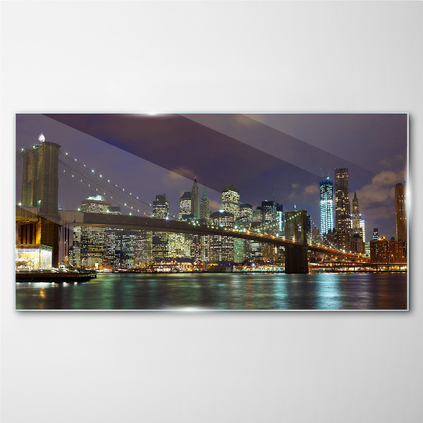 Tableau photo sur verre Le pont de Brooklyn dans la lueur nocturne