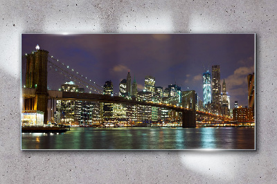Tableau photo sur verre Le pont de Brooklyn dans la lueur nocturne