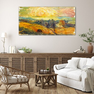 Tableau en verre Des champs dorés sous le soleil