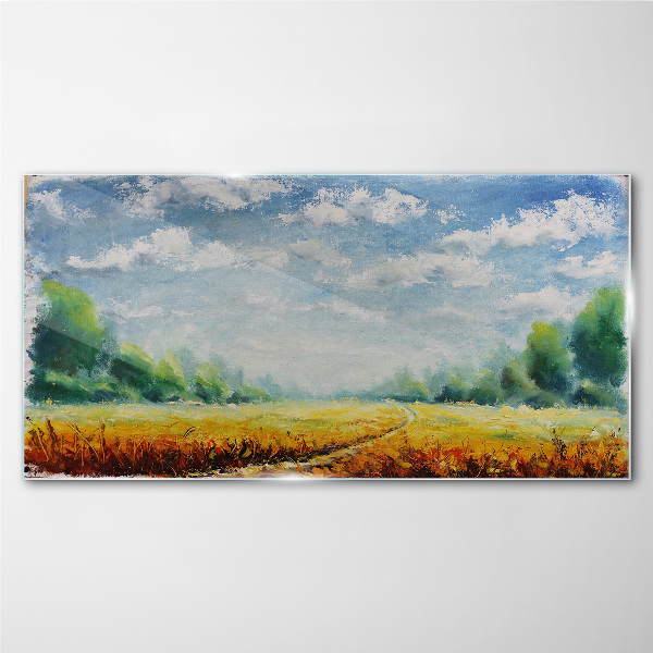 Tableau photo sur verre Champs d'été sous un ciel bleu