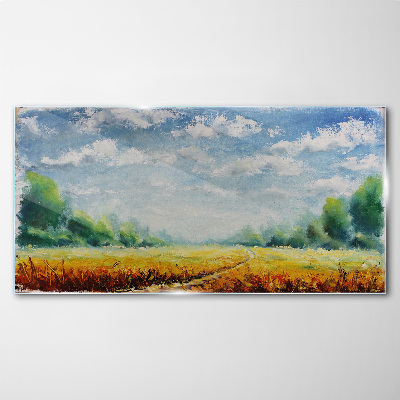 Tableau photo sur verre Champs d'été sous un ciel bleu