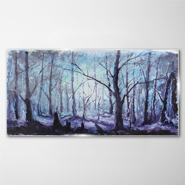 Tableau en verre Forêt d'hiver aux nuances de bleu