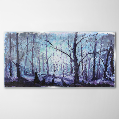 Tableau en verre Forêt d'hiver aux nuances de bleu
