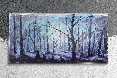 Tableau en verre Forêt d'hiver aux nuances de bleu