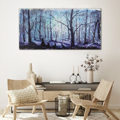 Tableau en verre Forêt d'hiver aux nuances de bleu