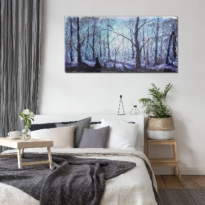 Tableau en verre Forêt d'hiver aux nuances de bleu