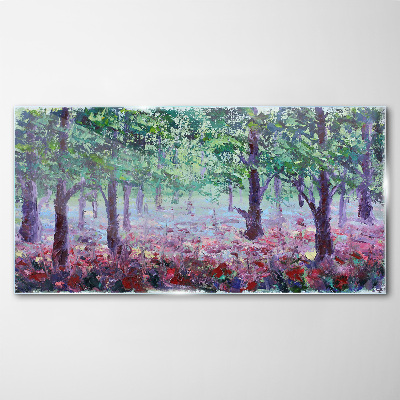 Tableau sur verre Forêt fleurie le matin
