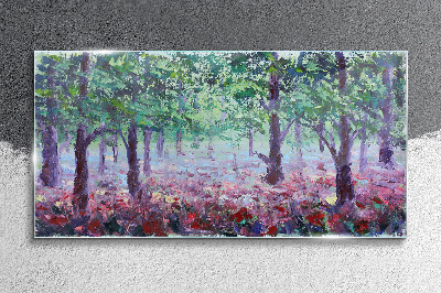 Tableau sur verre Forêt fleurie le matin