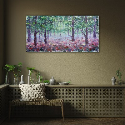 Tableau sur verre Forêt fleurie le matin