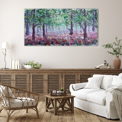 Tableau sur verre Forêt fleurie le matin