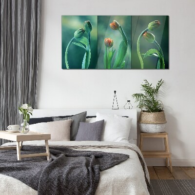 Tableau en verre Tulipes aux nuances de vert