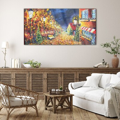 Tableau verre imprimé Avenue dorée à la lueur des lanternes