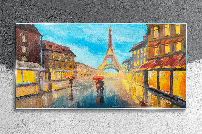 Tableau en verre Rue parisienne sous la pluie