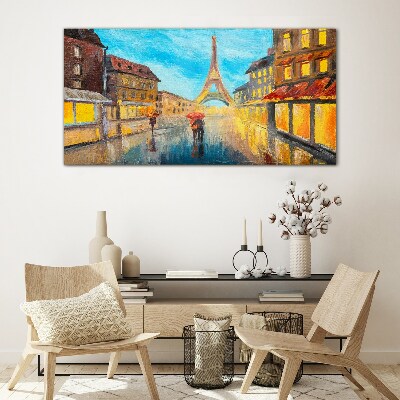 Tableau en verre Rue parisienne sous la pluie