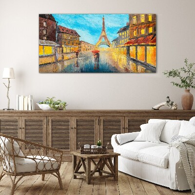 Tableau en verre Rue parisienne sous la pluie