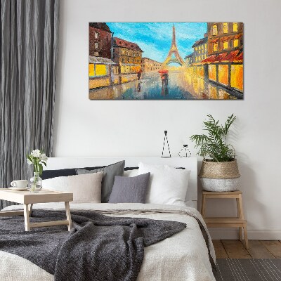 Tableau en verre Rue parisienne sous la pluie