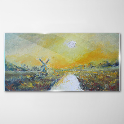 Tableau verre imprimé Champs dorés sous un ciel ensoleillé