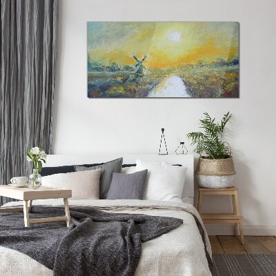 Tableau verre imprimé Champs dorés sous un ciel ensoleillé