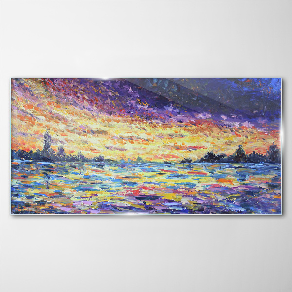 Tableau imprimé sur verre Coucher de soleil sur l'eau