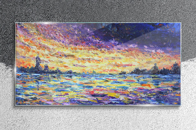 Tableau imprimé sur verre Coucher de soleil sur l'eau