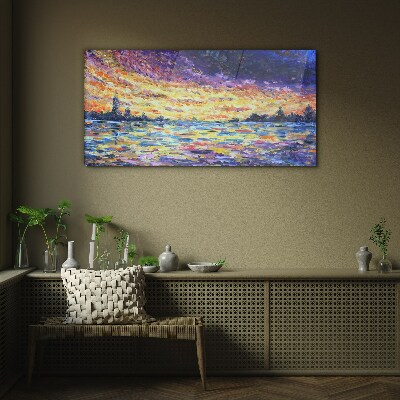 Tableau imprimé sur verre Coucher de soleil sur l'eau