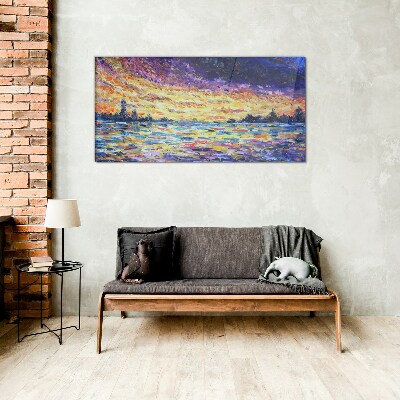 Tableau imprimé sur verre Coucher de soleil sur l'eau