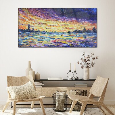 Tableau imprimé sur verre Coucher de soleil sur l'eau