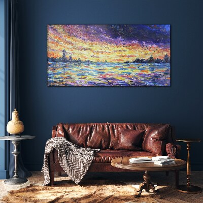 Tableau imprimé sur verre Coucher de soleil sur l'eau