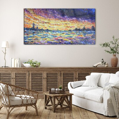 Tableau imprimé sur verre Coucher de soleil sur l'eau